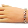 Pulsera Tennis 03.284.0058.1.07 Oro Laminado, Diseño de Corazon, con Zirconia Cubica Granate, Pulido, Dorado