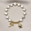 Pulsera Elegante 03.341.0255.07 Oro Laminado, Diseño de Tortuga y Palmera, Diseño de Tortuga, con Perla Marfil, Pulido, Dorado