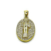 Dije Religioso 05.156.0207 Oro Laminado, Diseño de San Benito, con Zirconia Cubica Blanca, Pulido, Dorado