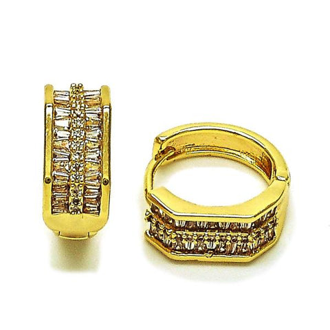 Argolla Huggie 02.283.0263.20 Oro Laminado, Diseño de Baguette, con Zirconia Cubica Blanca y Micro PaveBlanca, Pulido, Dorado