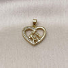 Dije Elegante 05.423.0002 Oro Laminado, Diseño de Corazon y Mama, Diseño de Corazon, con Zirconia Cubica Blanca, Pulido, Dorado