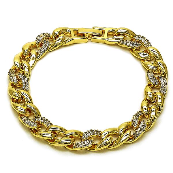 Pulsera Elegante 03.283.0490.07 Oro Laminado, Diseño de Miami Cubana, con Zirconia Cubica Blanca, Pulido, Dorado