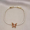 Pulsera Tennis 03.284.0040.2.08 Oro Laminado, Diseño de Mariposa y Baguette, Diseño de Mariposa, con Zirconia Cubica Granate y Blanca, Pulido, Dorado