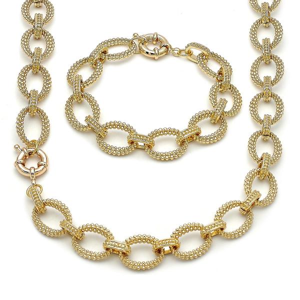 Collar y Arete 06.429.0005 Oro Laminado, Diseño de Rolo, Diamantado, Dorado