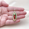 Dije Religioso 05.210.0012 Oro Laminado, Diseño de Guadalupe, con Zirconia Cubica Blanca, Pulido, Tricolor