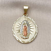 Dije Religioso 05.120.0101 Oro Laminado, Diseño de Guadalupe, Diamantado, Tricolor