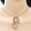 Dije Religioso 05.120.0097 Oro Laminado, Diseño de Escorpion, con Zirconia Cubica Blanca y Rubi, Pulido, Dorado