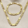 Collar y Pulso 06.116.0009.1 Acero Inoxidable, Diseño de Llave Griega, Pulido, Dorado