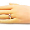 Anillo Multi Piedra 01.213.0053 Oro Laminado, Diseño de Corazon, con Zirconia Cubica Granate, Pulido, Dorado