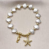 Pulsera Elegante 03.341.0256.07 Oro Laminado, Diseño de Estrella y Caballo de Mar, Diseño de Estrella, con Perla Marfil, Pulido, Dorado