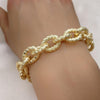 Pulsera Elegante 03.331.0221.09 Oro Laminado, Diseño de Chunky, Diamantado, Dorado