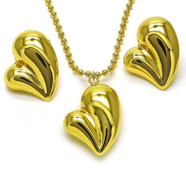 Collar y Arete 06.417.0011 Oro Laminado, Diseño de Chunky y Hueco, Diseño de Chunky, Pulido, Dorado