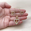 Juego de Arete y Dije de Adulto 10.411.0011 Oro Laminado, Diseño de Corazon y San Judas, Diseño de Corazon, con Zirconia Cubica Blanca, Pulido, Dorado