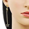 Arete Largo 5.089.005 Oro Laminado, Diseño de Estrella, con Zirconia Cubica , Dorado