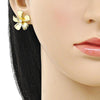 Arete Dormilona 02.282.0032 Oro Laminado, Diseño de Flor, con Zirconia Cubica Blanca, Pulido, Oro Rosado