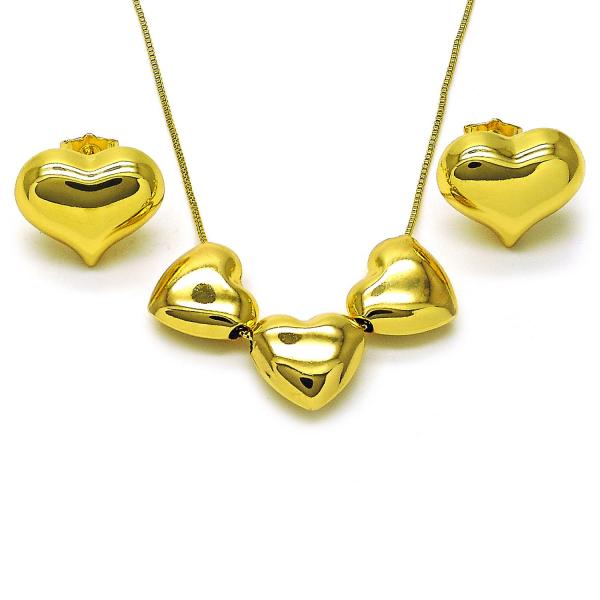Collar y Arete 06.417.0015 Oro Laminado, Diseño de Chunky y Hueco, Diseño de Chunky, Pulido, Dorado