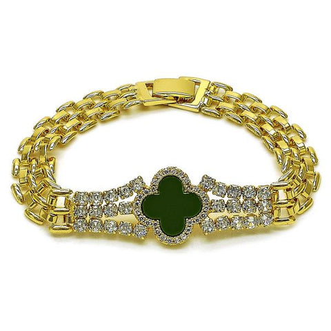 Pulsera Elegante 03.283.0435.3.07 Oro Laminado, Diseño de Trebol de Cuatro Hojas, con Zirconia Cubica Blanca y Micro PaveVerde Claro, Pulido, Dorado