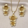 Juego de Arete y Dije de Adulto 10.282.0010 Oro Laminado, Diseño de Flor y Bola, Diseño de Flor, Diamantado, Dorado
