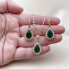 Juego de Arete y Dije de Adulto 10.196.0194 Oro Laminado, Diseño de Cluster y Gota, Diseño de Cluster, con Zirconia Cubica Verde y Blanca, Pulido, Dorado