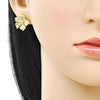 Arete Dormilona 02.282.0033 Oro Laminado, Diseño de Flor, con Zirconia Cubica Blanca, Diamantado, Dorado