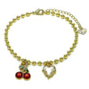 Pulsera de Dije 03.282.0007.07 Oro Laminado, Diseño de Cereza y Corazon, Diseño de Cereza, Esmaltado Rojo, Dorado