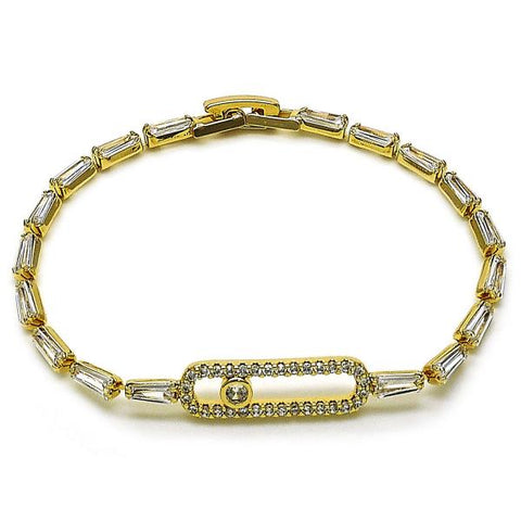 Pulsera Tennis 03.283.0453.07 Oro Laminado, Diseño de Paperclip y Baguette, Diseño de Paperclip, con Zirconia Cubica Blanca, Pulido, Dorado