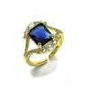Anillo Multi Piedra 01.196.0038.2 Oro Laminado, Diseño de Cluster, con Zirconia Cubica Zafiro Azul y Blanca, Pulido, Dorado
