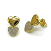 Arete Dormilona 02.204.0051 Oro Laminado, Diseño de Corazon, con Micro Pave Blanca, Pulido, Dorado