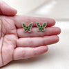Arete Dormilona 02.344.0180.1 Oro Laminado, Diseño de Mariposa y Baguette, Diseño de Mariposa, con Zirconia Cubica Verde y Blanca, Pulido, Dorado