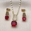 Juego de Arete y Dije de Adulto 10.196.0171 Oro Laminado, con Zirconia Cubica Granate y Micro PaveBlanca, Pulido, Dorado