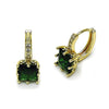 Arete Gancho Frances 02.196.0192.14 Oro Laminado, con Zirconia Cubica Verde y Blanca, Pulido, Dorado