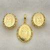 Juego de Arete y Dije de Adulto 10.59.0162 Oro Laminado, Diseño de Jesus, con Zirconia Cubica Blanca, Dorado