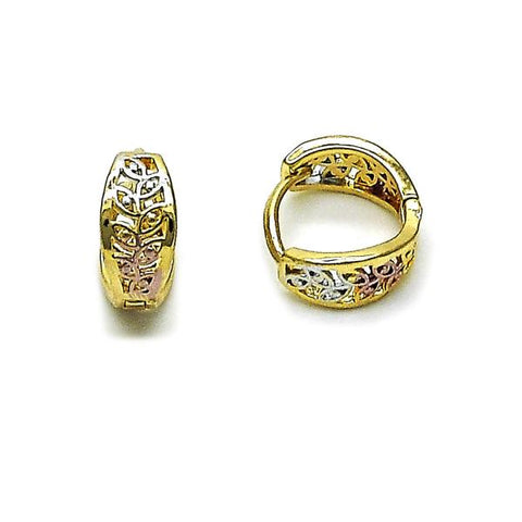 Argolla Huggie 02.196.0224.14 Oro Laminado, Diseño de Oja, Pulido, Tricolor