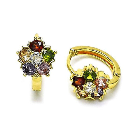 Argolla Huggie 02.210.0877.18 Oro Laminado, Diseño de Flor, con Zirconia Cubica Multicolor, Pulido, Dorado