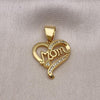 Dije Elegante 05.342.0199 Oro Laminado, Diseño de Corazon y Mama, Diseño de Corazon, con Micro Pave Blanca, Pulido, Dorado