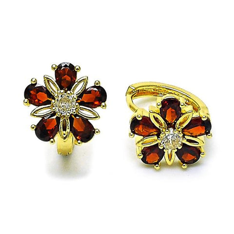 Argolla Huggie 02.210.0869.1.16 Oro Laminado, Diseño de Flor, con Zirconia Cubica Granate, Pulido, Dorado