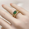 Anillo Multi Piedra 01.284.0104.1 Oro Laminado, Diseño de Ojo Griego, con Zirconia Cubica Verde y Blanca, Pulido, Dorado