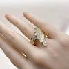Anillo Multi Piedra 01.266.0060 Oro Laminado, Diseño de Alas, con Zirconia Cubica Blanca, Pulido, Dorado