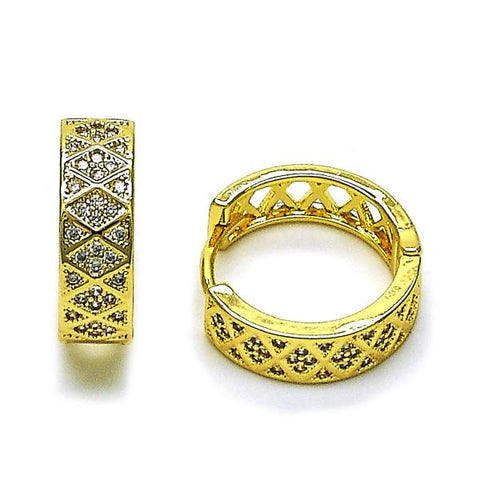 Argolla Huggie 02.283.0287.20 Oro Laminado, con Micro Pave Blanca, Pulido, Dorado