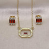 Juego de Arete y Dije de Adulto 10.196.0154.2 Oro Laminado, Diseño de Baguette, con Zirconia Cubica Granate y Blanca, Pulido, Dorado