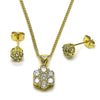 Juego de Arete y Dije de Adulto 10.213.0034 Oro Laminado, Diseño de Flor, con Zirconia Cubica Blanca, Pulido, Dorado