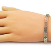 Pulsera Elegante 03.283.0505.07 Oro Laminado, Diseño de Llave Griega, con Micro Pave Blanca, Pulido, Dorado