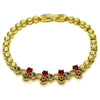 Pulsera Elegante 03.283.0482.07 Oro Laminado, Diseño de Cereza y Corazon, Diseño de Cereza, con Zirconia Cubica Granate y Rubi, Pulido, Dorado