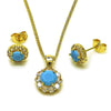Juego de Arete y Dije de Adulto 10.199.0086.11 Oro Laminado, Diseño de Flor y Cluster, Diseño de Flor, con Zirconia Cubica Blanca y Turquoise, Pulido, Dorado