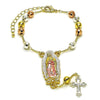 Rosario de Pulsera 09.411.0009.07 Oro Laminado, Diseño de Guadalupe y Cruz, Diseño de Guadalupe, Diamantado, Tricolor