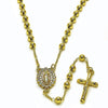 Rosario Fino 09.253.0080.22 Oro Laminado, Diseño de Guadalupe y Cruz, Diseño de Guadalupe, con Zirconia Cubica Blanca, Pulido, Dorado