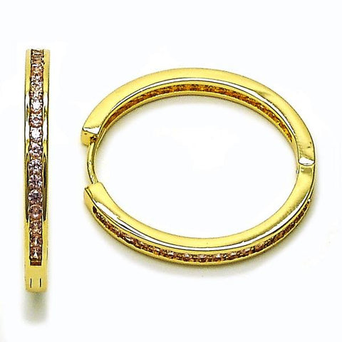Argolla Huggie 02.195.0297.5.30 Oro Laminado, con Zirconia Cubica Rosado, Pulido, Dorado