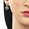 Arete Dormilona 02.213.0836 Oro Laminado, Diseño de Corazon, con Zirconia Cubica Verde y Blanca, Pulido, Dorado
