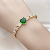 Pulsera Elegante 03.283.0304.4.07 Oro Laminado, Diseño de Corazon y Baguette, Diseño de Corazon, con Zirconia Cubica Blanca y Verde, Pulido, Dorado