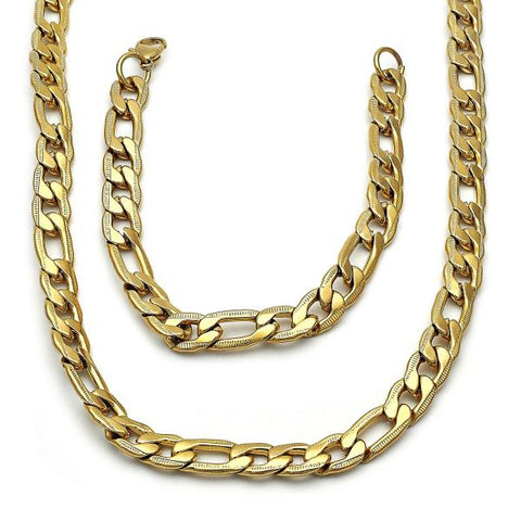 Collar y Pulso 06.257.0005 Acero Inoxidable, Diseño de Figaro, Pulido, Dorado